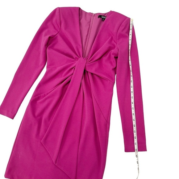 Badgley Mischka Collection Deep V-Neck Tie-Front Stretch Crepe Fuchsia 2 - Picture 3 of 10